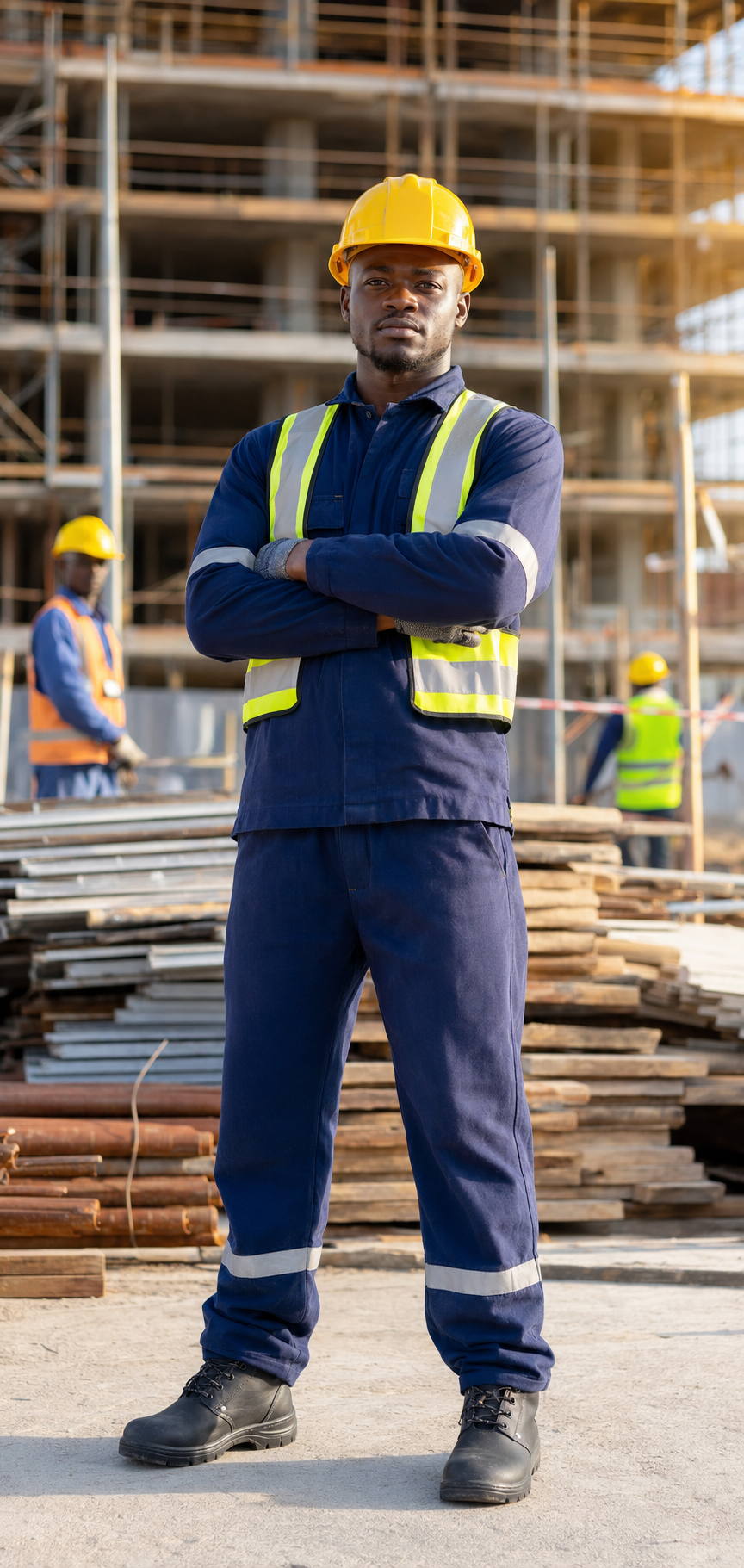 Ouvrier équipé d’une tenue de travail KOUMBA GROUP sur un chantier
